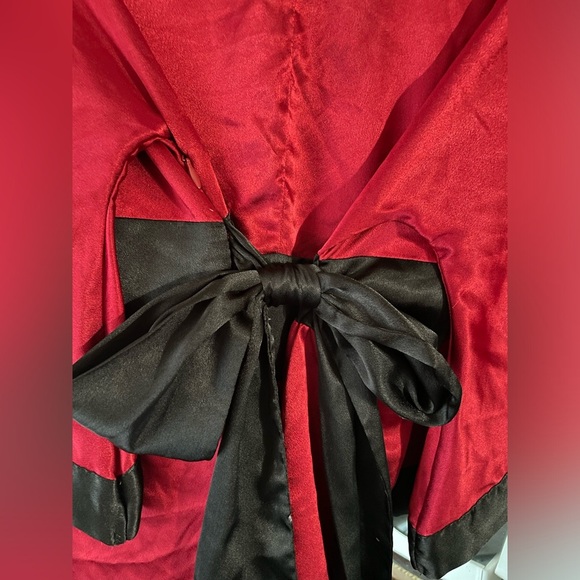 Bisou Bisou Vintage Kimono Top BoHo Empire Tie Waist Red and Black Satin - Picture 5 of 6